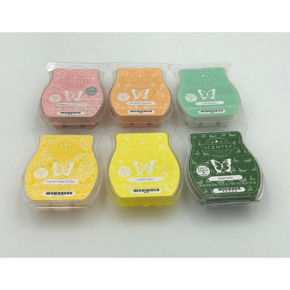 Scentsy Wax Bar Bundle Lot of 6 Strawberry Lemon Cake Sleigh Ride Just Breathe